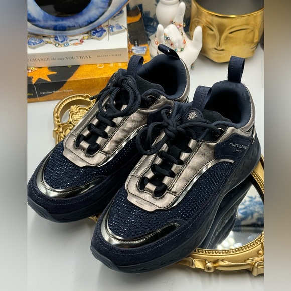 🆕 KURT GEIGER LONDON 🧿 NWOB Kensington Sneaker, Dark Blue Strass, Sz 37 - Picture 7 of 16